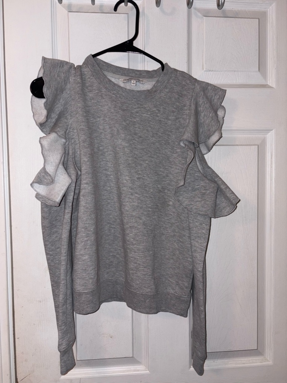 Rebecca Minkoff Light Gray Ruffle Cold Shoulder Sleeve Sweatshirt